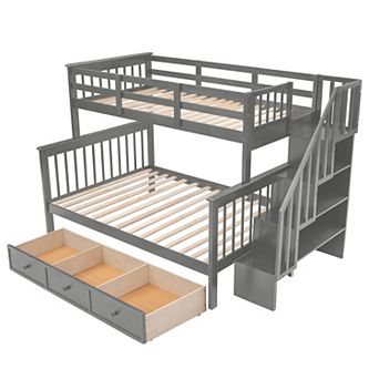 Pnronnc L-shape Twin Over Full Bunk Bed Convertible Loft Bed and Platform Bed with 3 Drawer