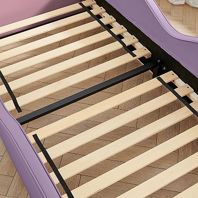 Pnronnc Cloud Shape Kids Bed PU Leather Toddler Bed Twin Size Platform Bed with Safety Guardrails