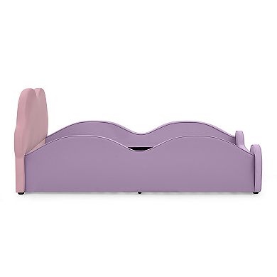 Pnronnc Cloud Shape Kids Bed PU Leather Toddler Bed Twin Size Platform Bed with Safety Guardrails