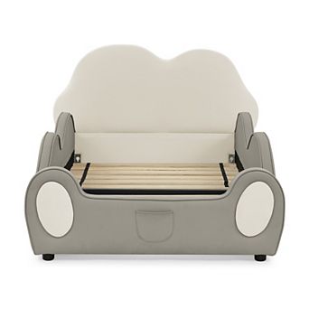 Pnronnc Cloud Shape Kids Bed PU Leather Toddler Bed Twin Size Platform Bed with Safety Guardrails
