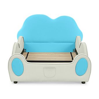 Pnronnc Cloud Shape Kids Bed PU Leather Toddler Bed Twin Size Platform Bed with Safety Guardrails