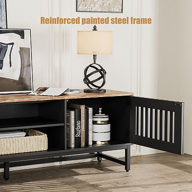 Trikiousd 63" Mid Century Modern TV Stand with Slatted Doors