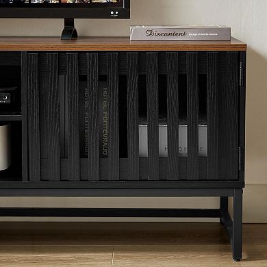 Trikiousd 63" Mid Century Modern TV Stand with Slatted Doors