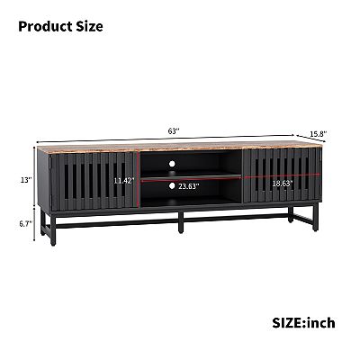 Trikiousd 63" Mid Century Modern TV Stand with Slatted Doors