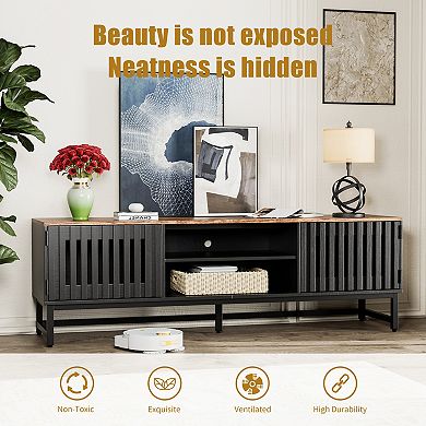 Trikiousd 63" Mid Century Modern TV Stand with Slatted Doors