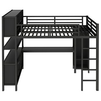 Pnronnc Metal Loft Frame Platform Bed with Wardrobe, L-shaped Desk, Storage Cubes, Shelves for Kids