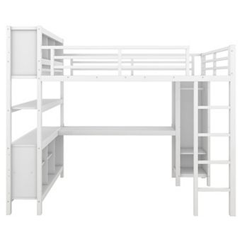 Pnronnc Metal Loft Frame Platform Bed with Wardrobe, L-shaped Desk, Storage Cubes, Shelves for Kids