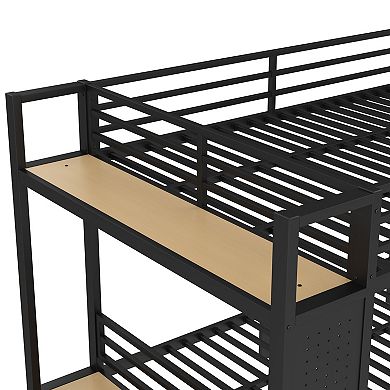 Pnronnc Metal Frame Bunk Bed with Pegboard, 2 Drawers and Storage Shelves