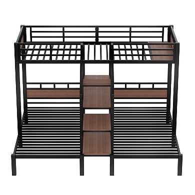 Pnronnc Metal Loft Bed with 2 Platform Bed, Heavy Duty Bunk Bed Triple Bunk Bed with Storage Stairs