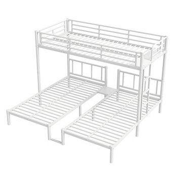 Pnronnc Twin over Twin & Twin Bunk Beds for 3, Metal Triple Loft Bed and 2 Platform Bed