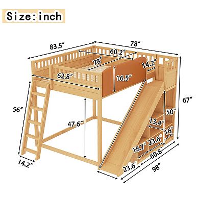 Pnronnc All-in-one Storage Loft Bed with Upholstered Headboard, Bookcase, Ladder and Slide