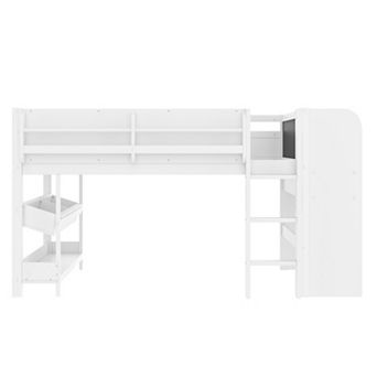 Pnronnc Bookcases Captains Loft Beds Solid Wood Low Loft Beds with Bookcases, Boxes, Drawers, Desk
