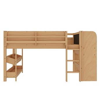 Pnronnc Bookcases Captains Loft Beds Solid Wood Low Loft Beds with Bookcases, Boxes, Drawers, Desk