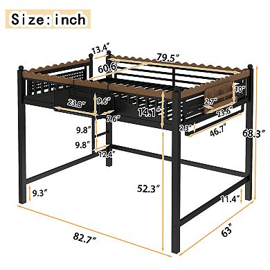 Pnronnc Space-Saving Loft Platform Bed with Storage Shelves and Bookshelf for Kids