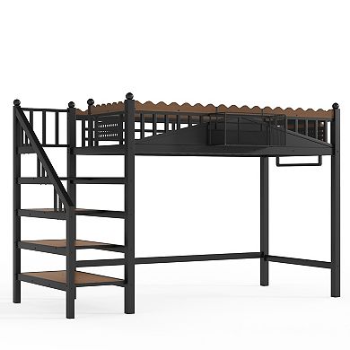 Pnronnc Space-Saving Loft Platform Bed with Storage Shelves and Bookshelf for Kids