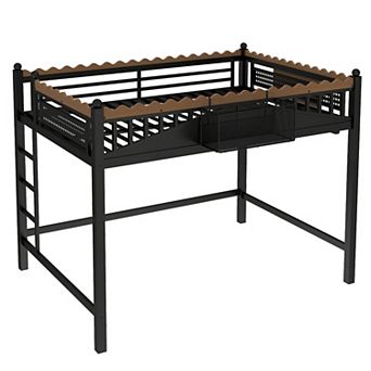 Pnronnc Space-Saving Loft Platform Bed with Storage Shelves and Bookshelf for Kids
