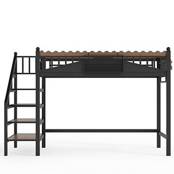 Pnronnc Space-Saving Loft Platform Bed with Storage Shelves and Bookshelf for Kids
