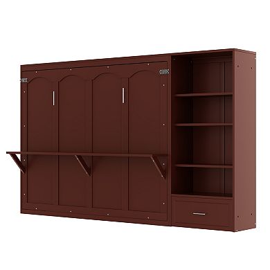 Trikiousd Queen Murphy Bed Wall Bed Frame Foldable Platform Bed w/Adjustable Storage Shelves&Drawer
