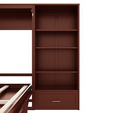 Trikiousd Queen Murphy Bed Wall Bed Frame Foldable Platform Bed w/Adjustable Storage Shelves&Drawer