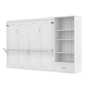 Trikiousd Queen Murphy Bed Wall Bed Frame Foldable Platform Bed w/Adjustable Storage Shelves&Drawer