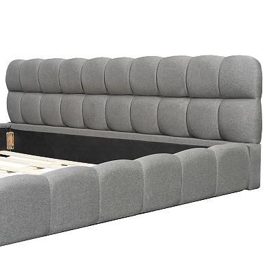 Trikiousd King Size Low Profile Floor-Hugging Platform Bed Platform Bed Frame with Thick Fabric