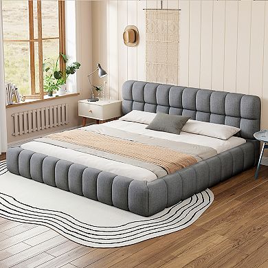 Trikiousd King Size Low Profile Floor-Hugging Platform Bed Platform Bed Frame with Thick Fabric
