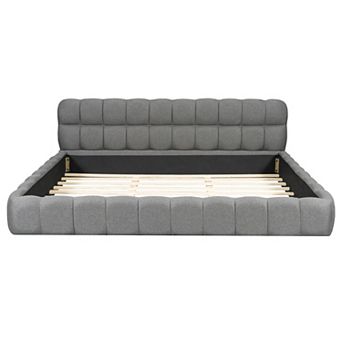 Trikiousd King Size Low Profile Floor-Hugging Platform Bed Platform Bed Frame with Thick Fabric