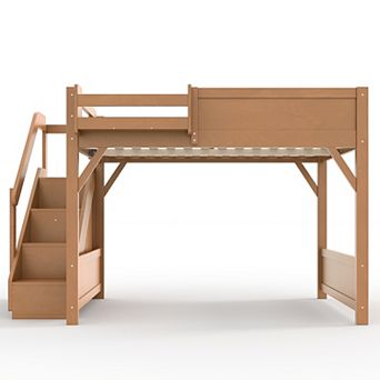 Pnronnc Solid Wood Loft Bed Built-in Wardrobe and Underbed Storage Space, Space-saving Loft Bed