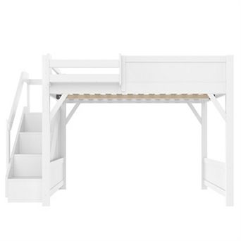 Pnronnc Solid Wood Loft Bed Built-in Wardrobe and Underbed Storage Space, Space-saving Loft Bed