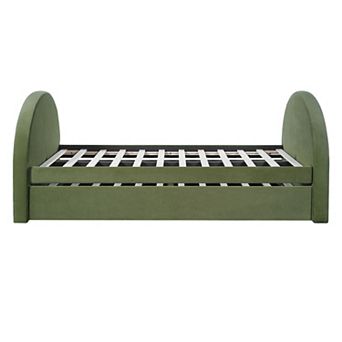 Trikiousd Modern 2-in-1 Bed Frame Full Size Velvet Upholstered Daybed with Pull-Out Trundle
