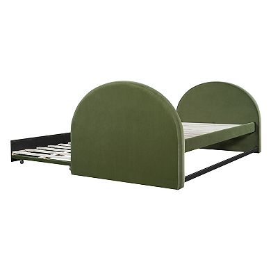 Trikiousd Modern 2-in-1 Bed Frame Full Size Velvet Upholstered Daybed with Pull-Out Trundle
