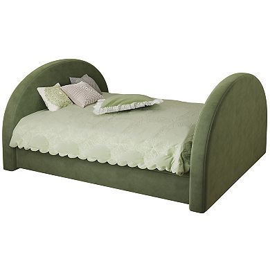 Trikiousd Modern 2-in-1 Bed Frame Full Size Velvet Upholstered Daybed with Pull-Out Trundle