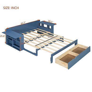 Trikiousd 4-in-1 Daybed w/ Removable Desk & Drawers, Extendable Sofa Bed w/ Hydraulic Side Table