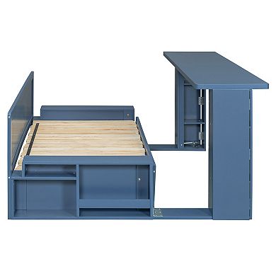 Trikiousd 4-in-1 Daybed w/ Removable Desk & Drawers, Extendable Sofa Bed w/ Hydraulic Side Table