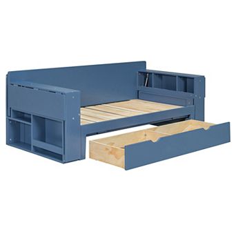 Trikiousd 4-in-1 Daybed w/ Removable Desk & Drawers, Extendable Sofa Bed w/ Hydraulic Side Table
