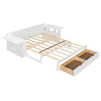 Trikiousd 4-in-1 Daybed w/ Removable Desk & Drawers, Extendable Sofa Bed w/ Hydraulic Side Table
