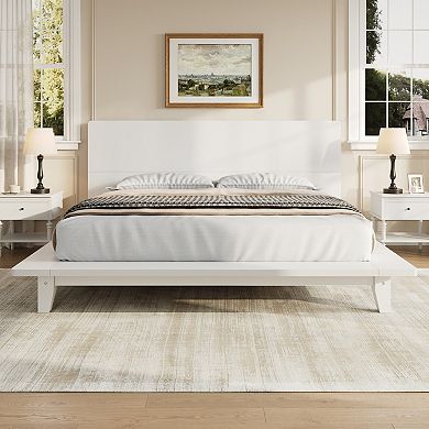 Trikiousd Low-Profile Platform Bed Wooden Bed Frame with Headboard, No Box Spring Needed