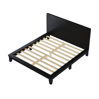 Trikiousd Low-Profile Platform Bed Wooden Bed Frame with Headboard, No Box Spring Needed