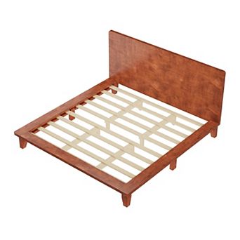Trikiousd Low-Profile Platform Bed Wooden Bed Frame with Headboard, No Box Spring Needed