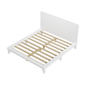 Trikiousd Low-Profile Platform Bed Wooden Bed Frame with Headboard, No Box Spring Needed