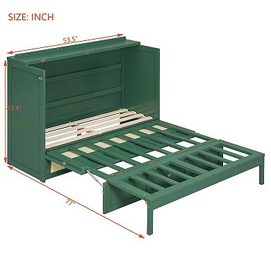 Trikiousd Boho Full Size Wood Murphy Bed with Storage Drawer, Hideaway Paltform Panel Bed