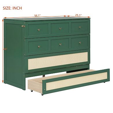 Trikiousd Boho Full Size Wood Murphy Bed with Storage Drawer, Hideaway Paltform Panel Bed