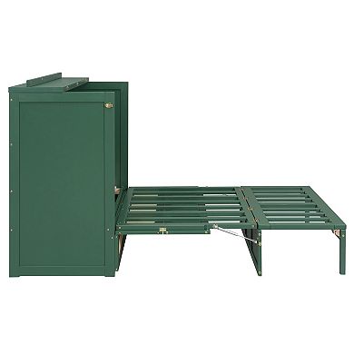 Trikiousd Boho Full Size Wood Murphy Bed with Storage Drawer, Hideaway Paltform Panel Bed
