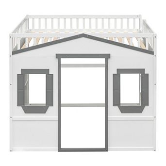 Trikiousd Solid Wood Loft Bed House Bed Frame with Ladder & Safety Guardrail for Kids