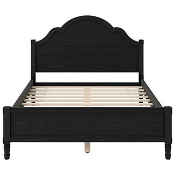 Trikiousd Solid Wood Platform Bed Frame with Curved Headboard & Footboard