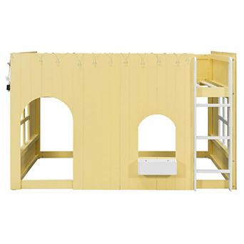 Trikiousd Kids Loft Bed Solid Wood Frame with Warm LED Light String, Childlike