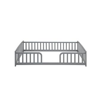 Trikiousd Floor Fence Bed Pine Wood Kids Montessori Floor Beds with Fence and Without Door