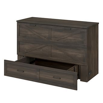 Trikiousd Murphy Bed Farmhouse Hideaway Cabinet Bed with Charging Station & Storage Drawer