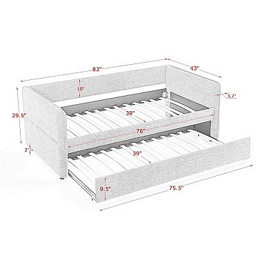 Trikiousd Upholstery Tufted Daybed with Erectable Trundle, Modern Extendable Boucle Sofa Bed