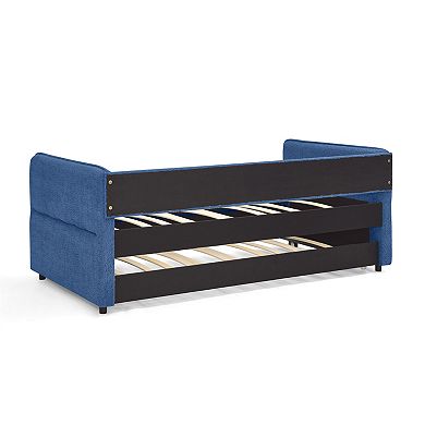 Trikiousd Upholstery Tufted Daybed with Erectable Trundle, Modern Extendable Boucle Sofa Bed